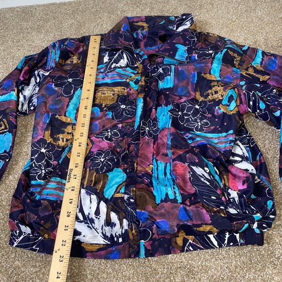 EVR Vintage 80's Jacket Womans Purple Floral Full Zip Windbreaker abstract SZ S - Picture 3 of 10